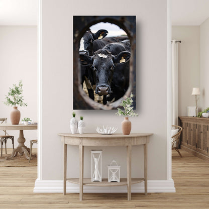 Zwart-wit portret van twee koeien acrylglas