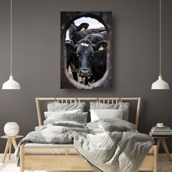 Zwart-wit portret van twee koeien acrylglas