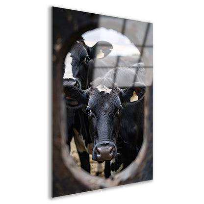 Zwart-wit portret van twee koeien acrylglas