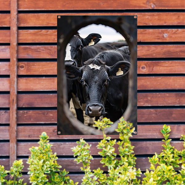 Zwart-wit portret van twee koeien tuinposter