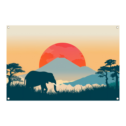 Olifant silhouet berg tuinposter