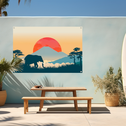 Olifant silhouet berg tuinposter