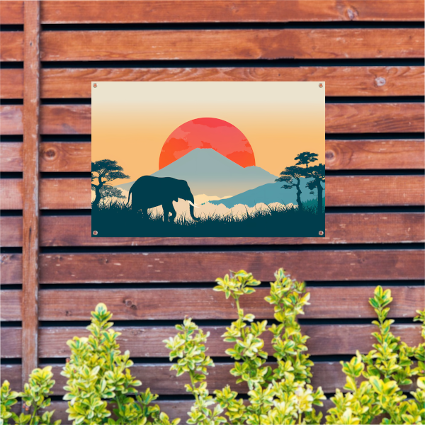 Olifant silhouet berg tuinposter
