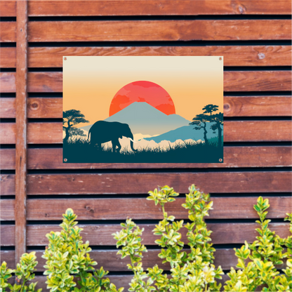 Olifant silhouet berg tuinposter