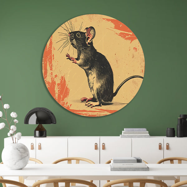Vintage muis in kleurrijk grafisch ontwerp aluminium muurcirkel