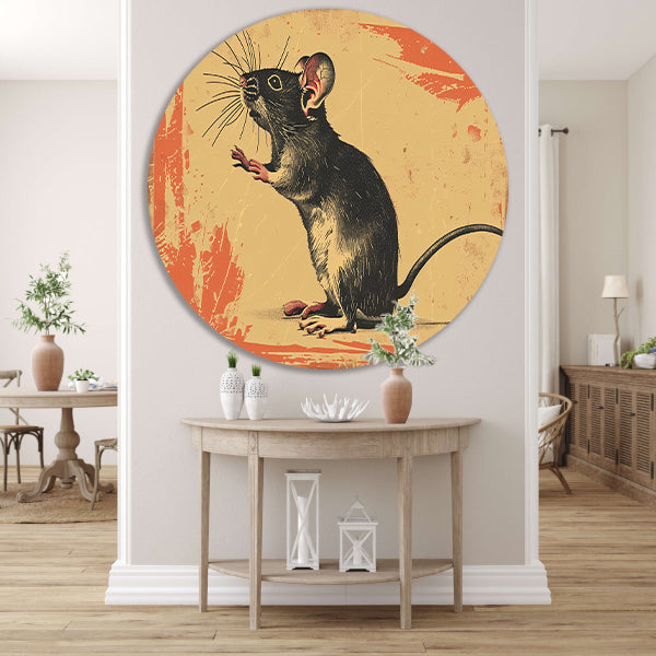 Vintage muis in kleurrijk grafisch ontwerp aluminium muurcirkel