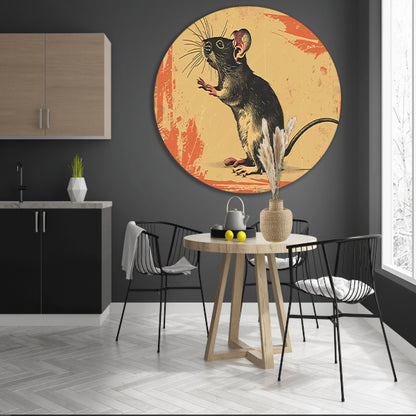 Vintage muis in kleurrijk grafisch ontwerp aluminium muurcirkel
