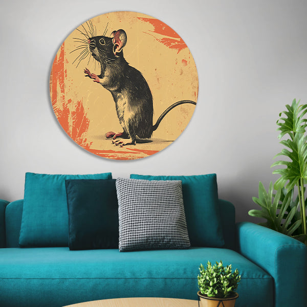 Vintage muis in kleurrijk grafisch ontwerp aluminium muurcirkel