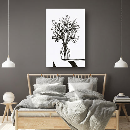 Abstracte bloemen in inkt op witte achtergrond canvas