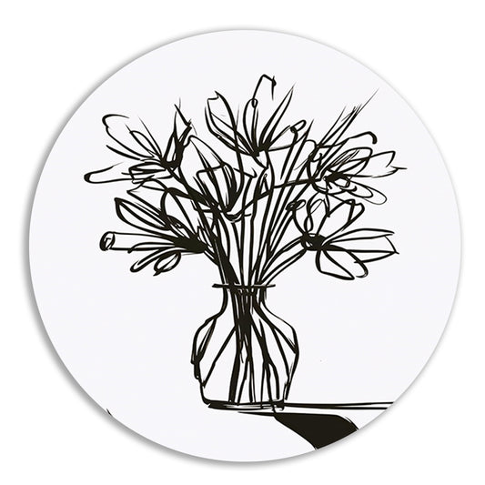 Abstracte bloemen in inkt op witte achtergrond aluminium muurcirkel