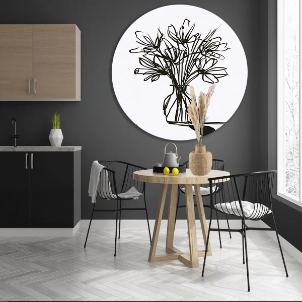 Abstracte bloemen in inkt op witte achtergrond forex muurcirkel
