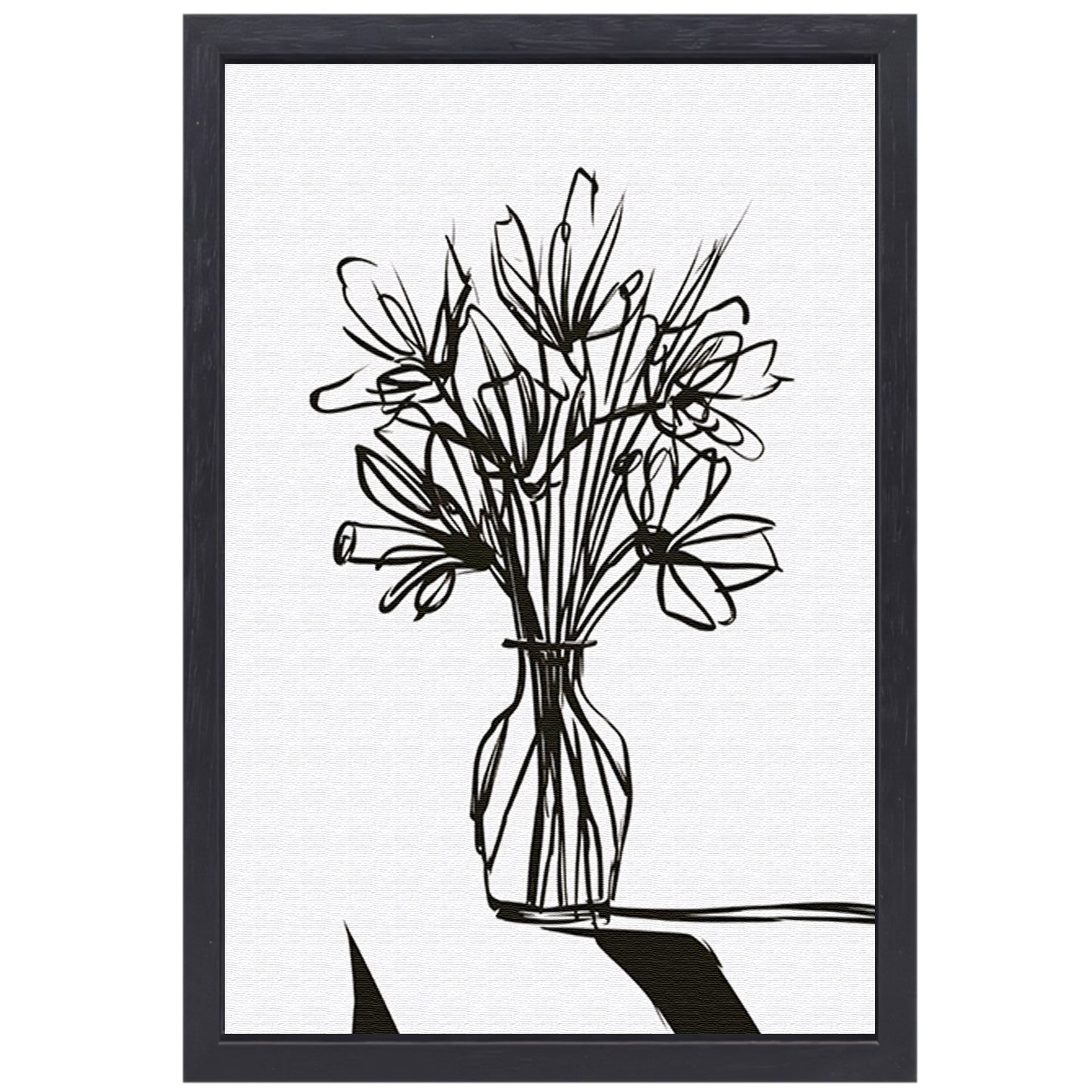Abstracte bloemen in inkt op witte achtergrond canvas met baklijst