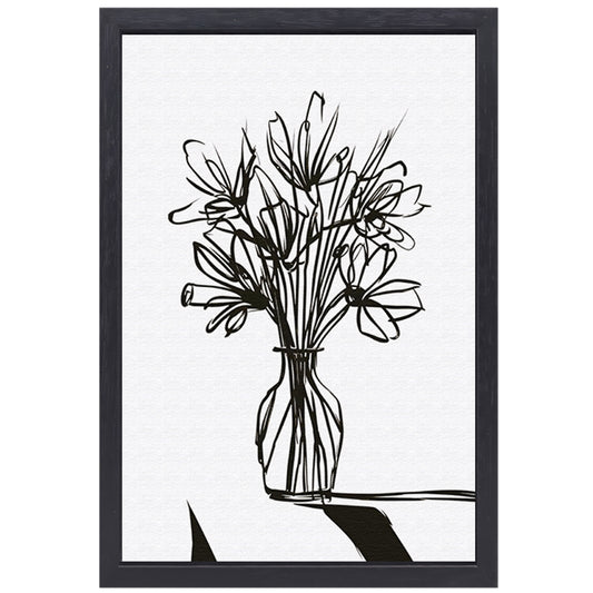 Abstracte bloemen in inkt op witte achtergrond canvas met baklijst