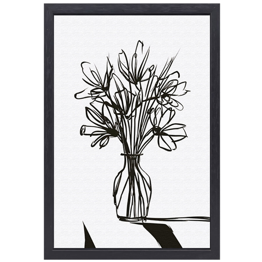Abstracte bloemen in inkt op witte achtergrond canvas met baklijst