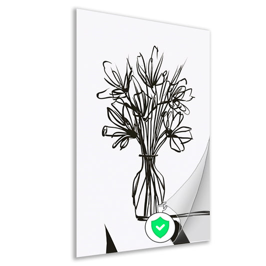 Abstracte bloemen in inkt op witte achtergrond poster