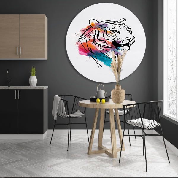 Abstracte Kleurrijke Tijger Lijntekening forex muurcirkel