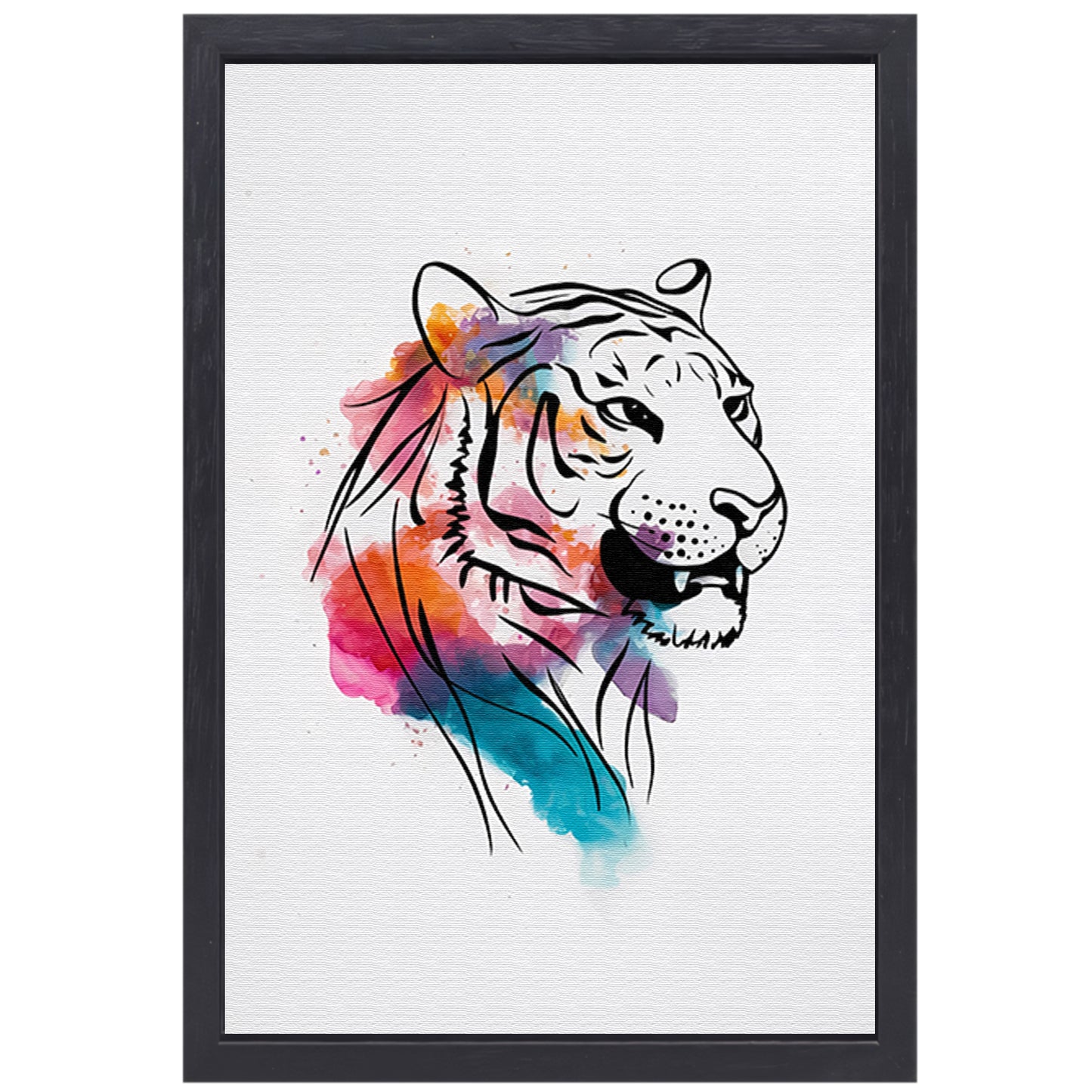 Abstracte Kleurrijke Tijger Lijntekening canvas met baklijst