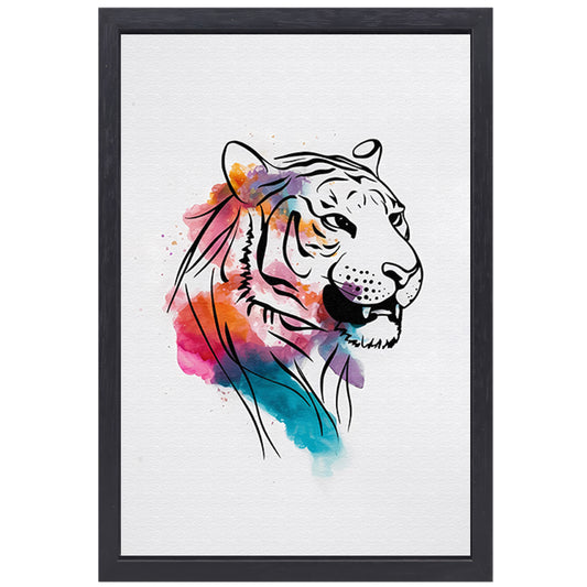 Abstracte Kleurrijke Tijger Lijntekening canvas met baklijst