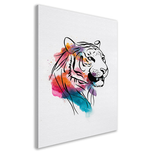 Abstracte Kleurrijke Tijger Lijntekening canvas
