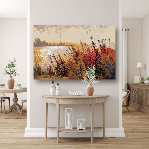 Impressionistische waterlelies canvas met baklijst