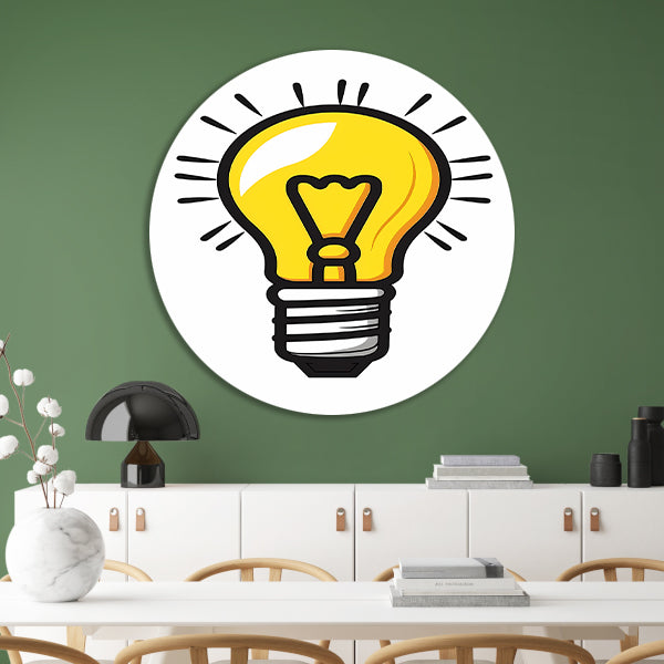 Kleurrijk illustratie van een gloeilamp aluminium muurcirkel