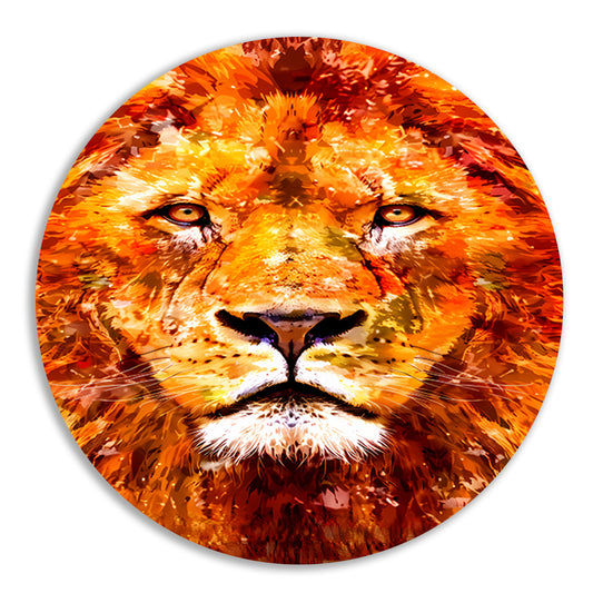 Schilderij van kleurrijke leeuw in close-up forex muurcirkel