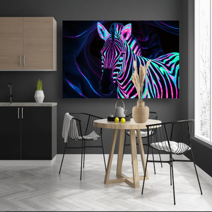 Neon zebra in kleurrijke bioluminescentie   acrylglas