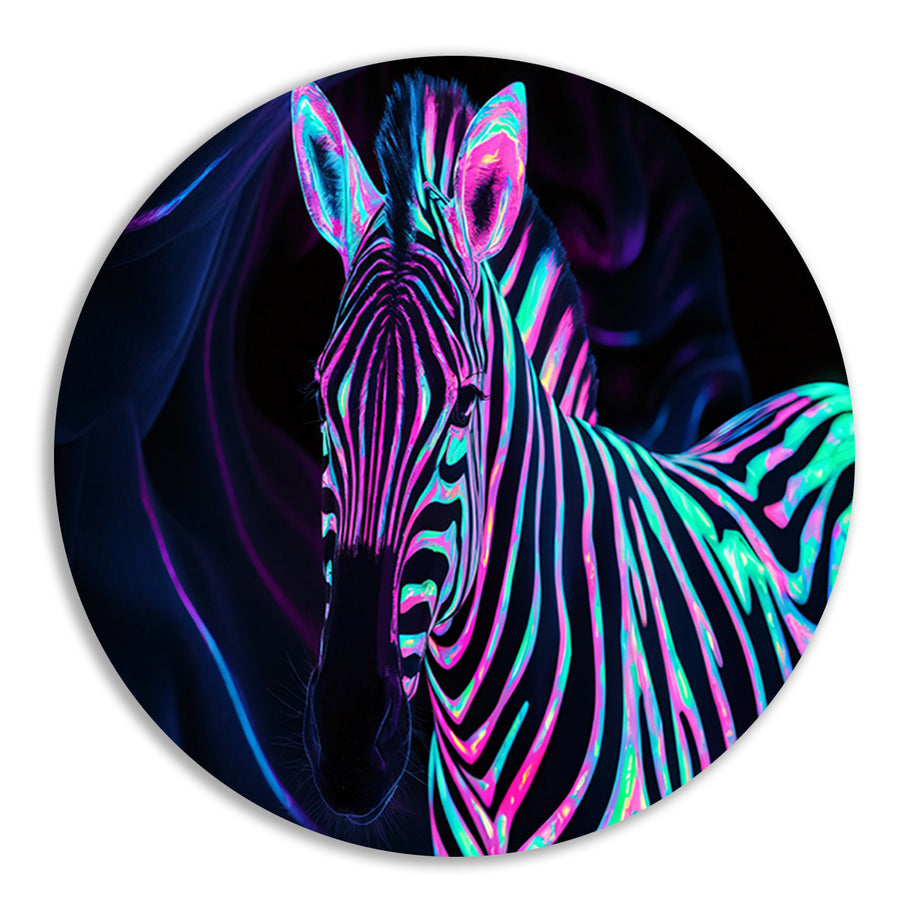 Neon zebra in kleurrijke bioluminescentie   forex muurcirkel