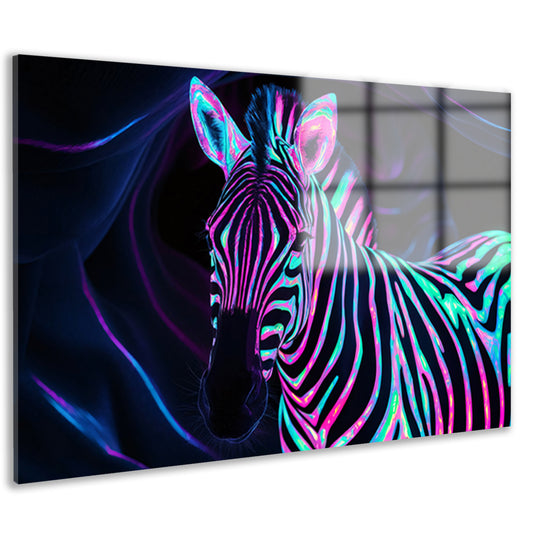 Neon zebra in kleurrijke bioluminescentie   acrylglas
