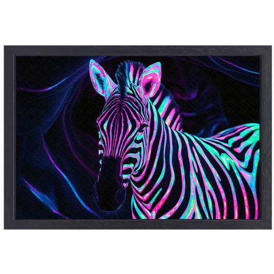 Neon zebra in kleurrijke bioluminescentie   canvas met baklijst
