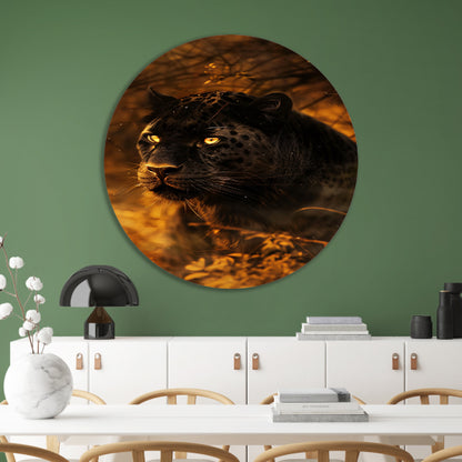 Moderne schilderij van een zwarte panter aluminium muurcirkel