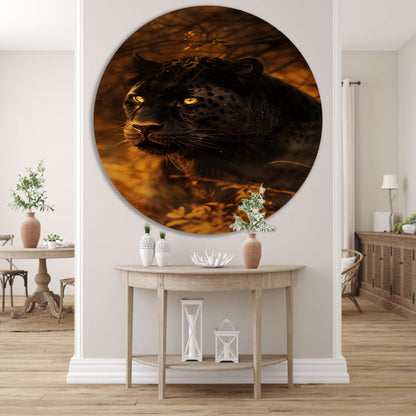 Moderne schilderij van een zwarte panter aluminium muurcirkel
