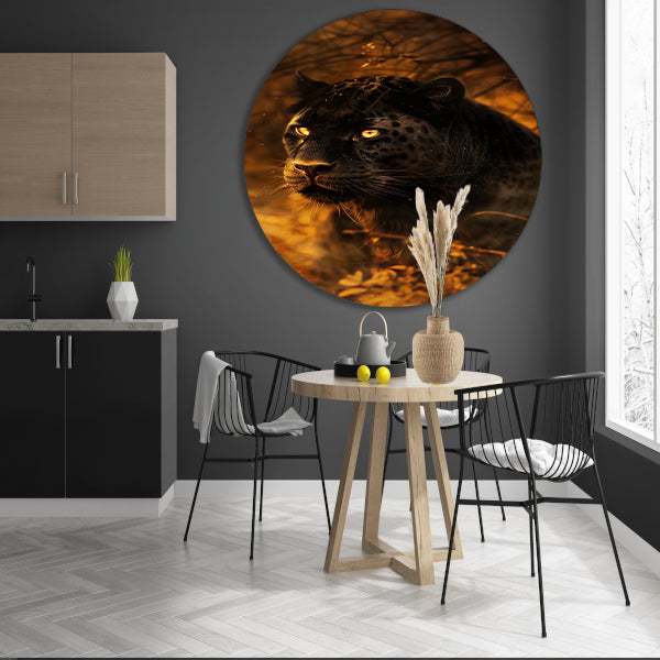 Moderne schilderij van een zwarte panter aluminium muurcirkel