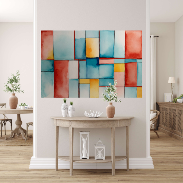 Kleurrijk Abstract Minimalisme in Aquarel canvas met baklijst
