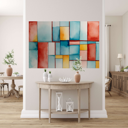 Kleurrijk Abstract Minimalisme in Aquarel canvas met baklijst