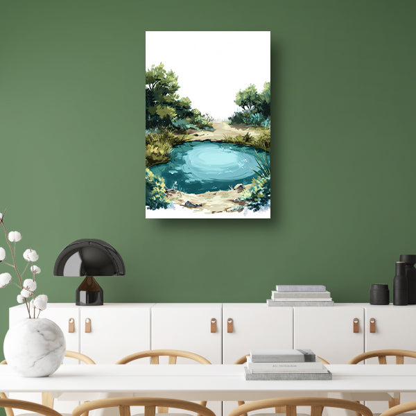 Digitale Kunst: Verborgen Poel in Weelderig Groen canvas
