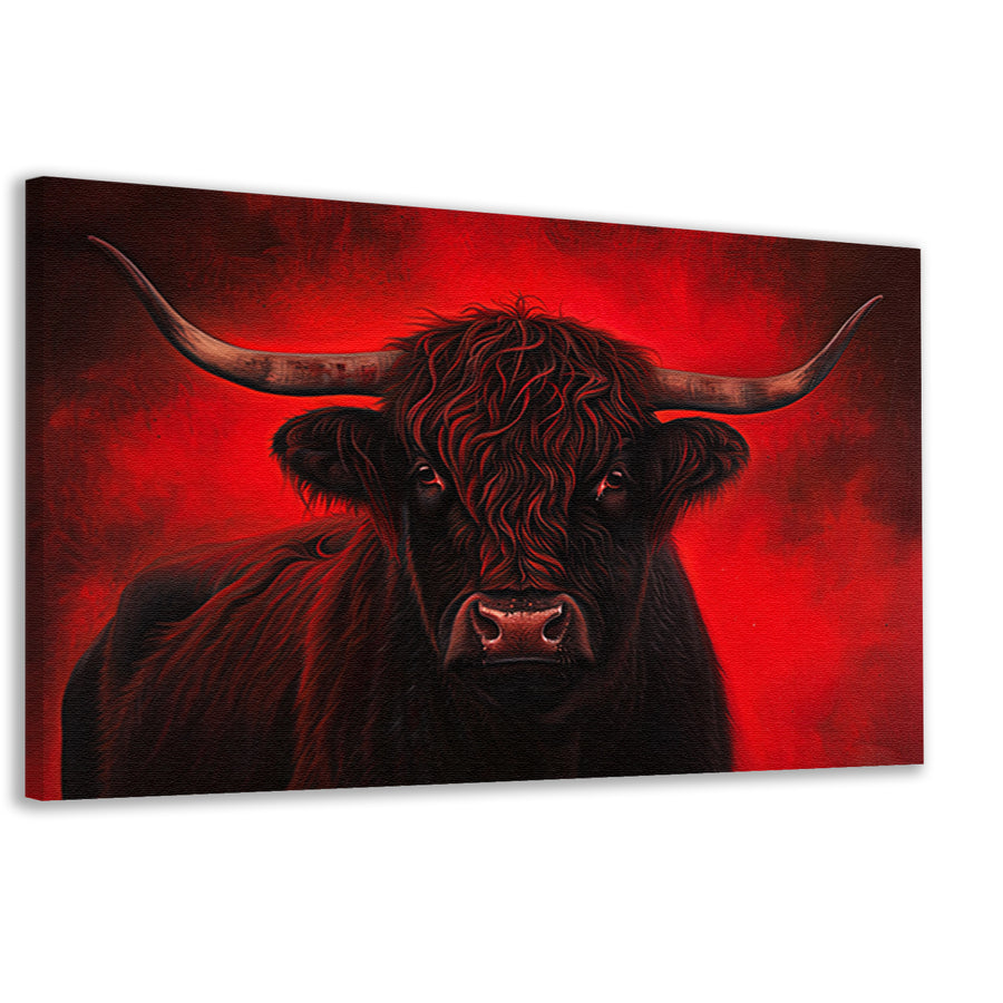 Majestueuze Schotse hooglander met vurige achtergrond canvas