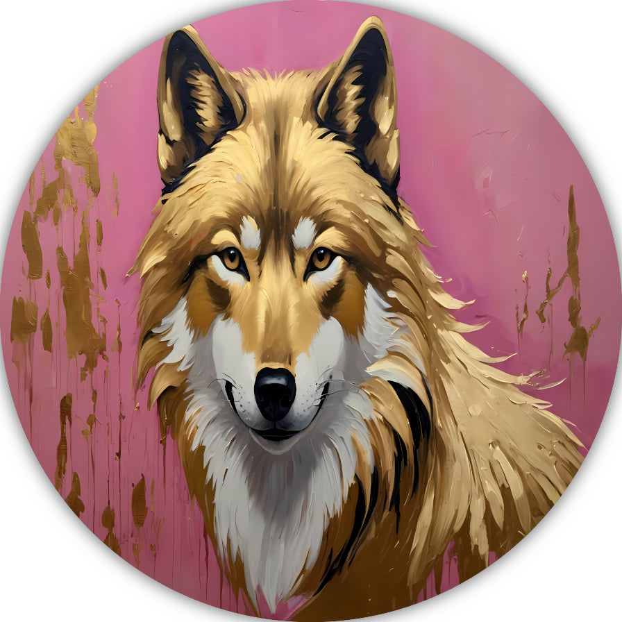Majestueuze Wolf in Roze en Goudtinten forex muurcirkel