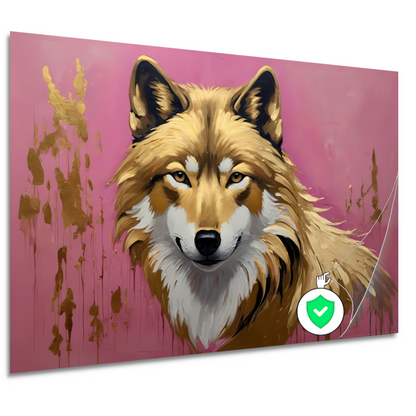 Majestueuze Wolf in Roze en Goudtinten poster
