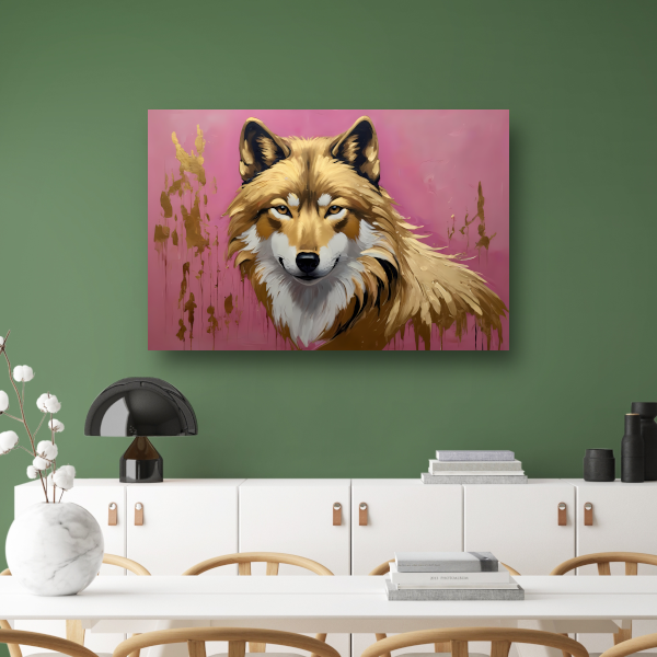 Majestueuze Wolf in Roze en Goudtinten acrylglas