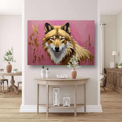 Majestueuze Wolf in Roze en Goudtinten acrylglas