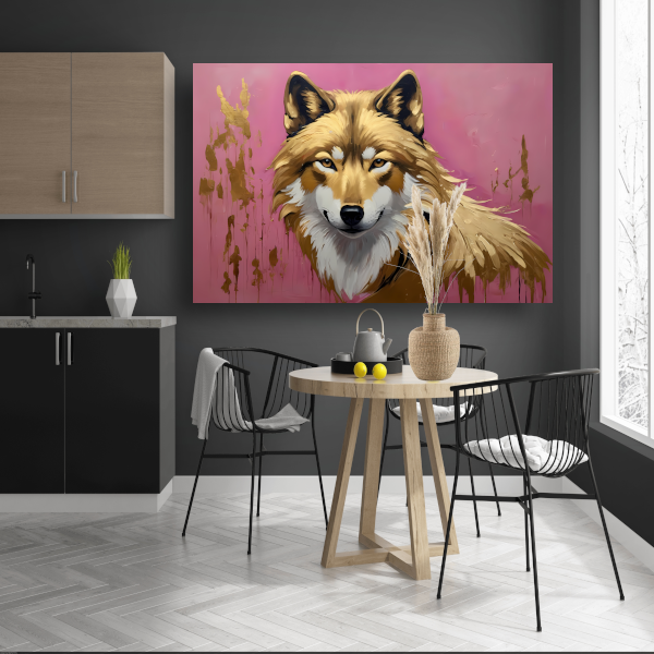 Majestueuze Wolf in Roze en Goudtinten acrylglas