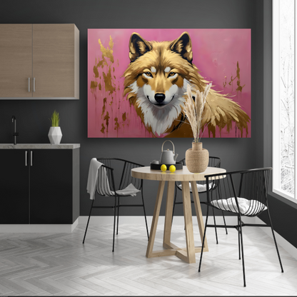 Majestueuze Wolf in Roze en Goudtinten acrylglas