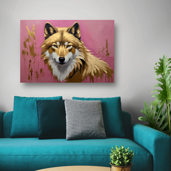 Majestueuze Wolf in Roze en Goudtinten acrylglas