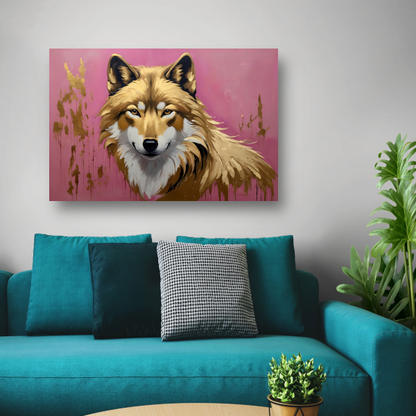 Majestueuze Wolf in Roze en Goudtinten acrylglas