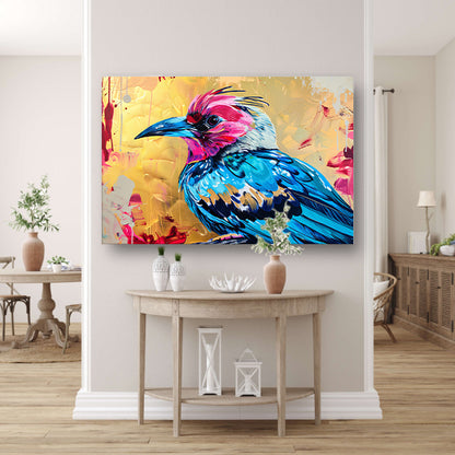 Realistische kleurrijke abstracte vogelkunst canvas met baklijst