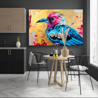 Realistische kleurrijke abstracte vogelkunst canvas met baklijst