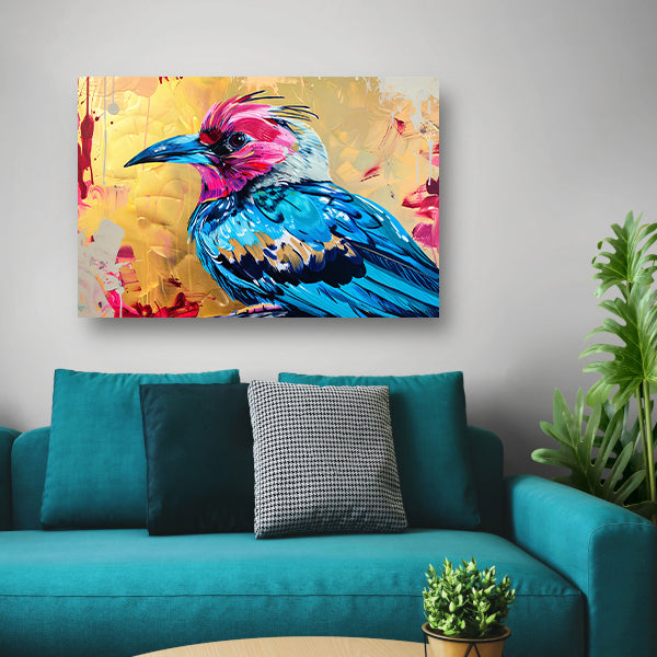 Realistische kleurrijke abstracte vogelkunst canvas met baklijst
