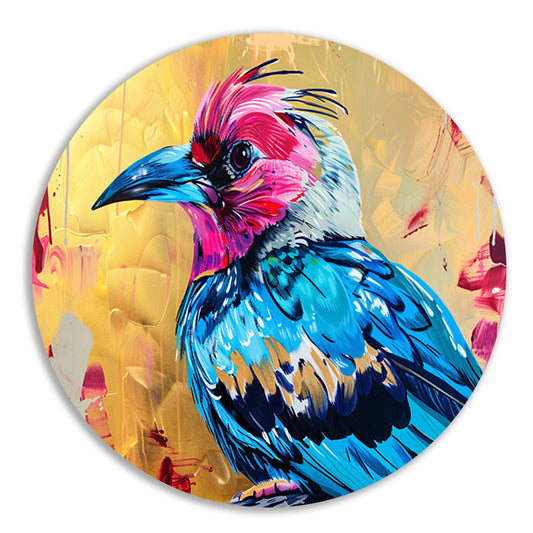 Realistische kleurrijke abstracte vogelkunst aluminium muurcirkel