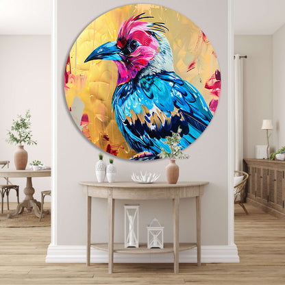 Realistische kleurrijke abstracte vogelkunst aluminium muurcirkel